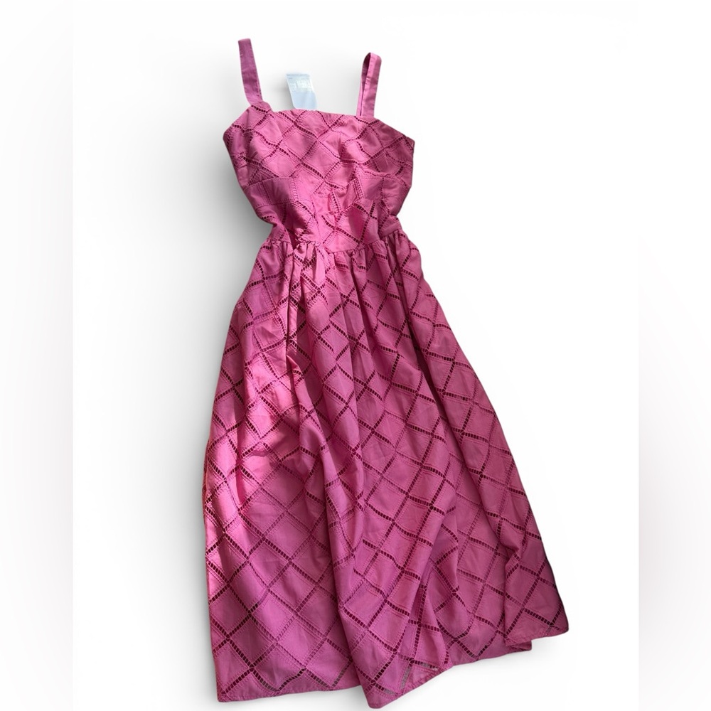 NWT English Factory Berry Pink Lace A-Line Midi Dress Square Neck Sleeveless M